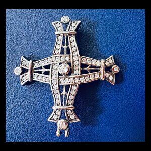 BIG Buckle or Pendant. Base Metal Cross with Rhinestones.